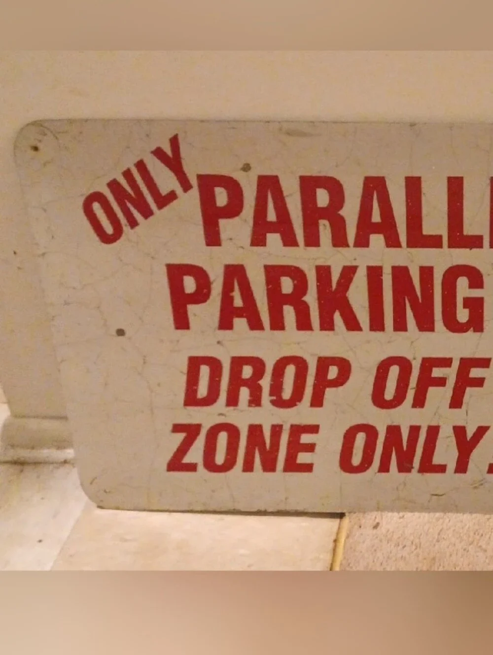 Vintage Metal Red & White 'Parallel Parking Drop Off Zone Only' Sign 18x24